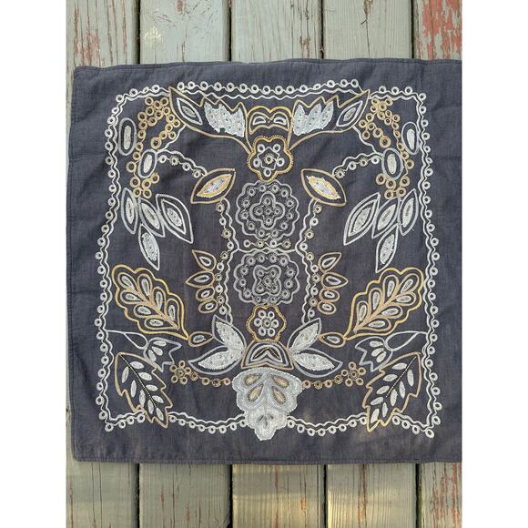 Pottery barn Lara Applique Embroidered Beaded decorative pillow cover 24x24" - Picture 3 of 13